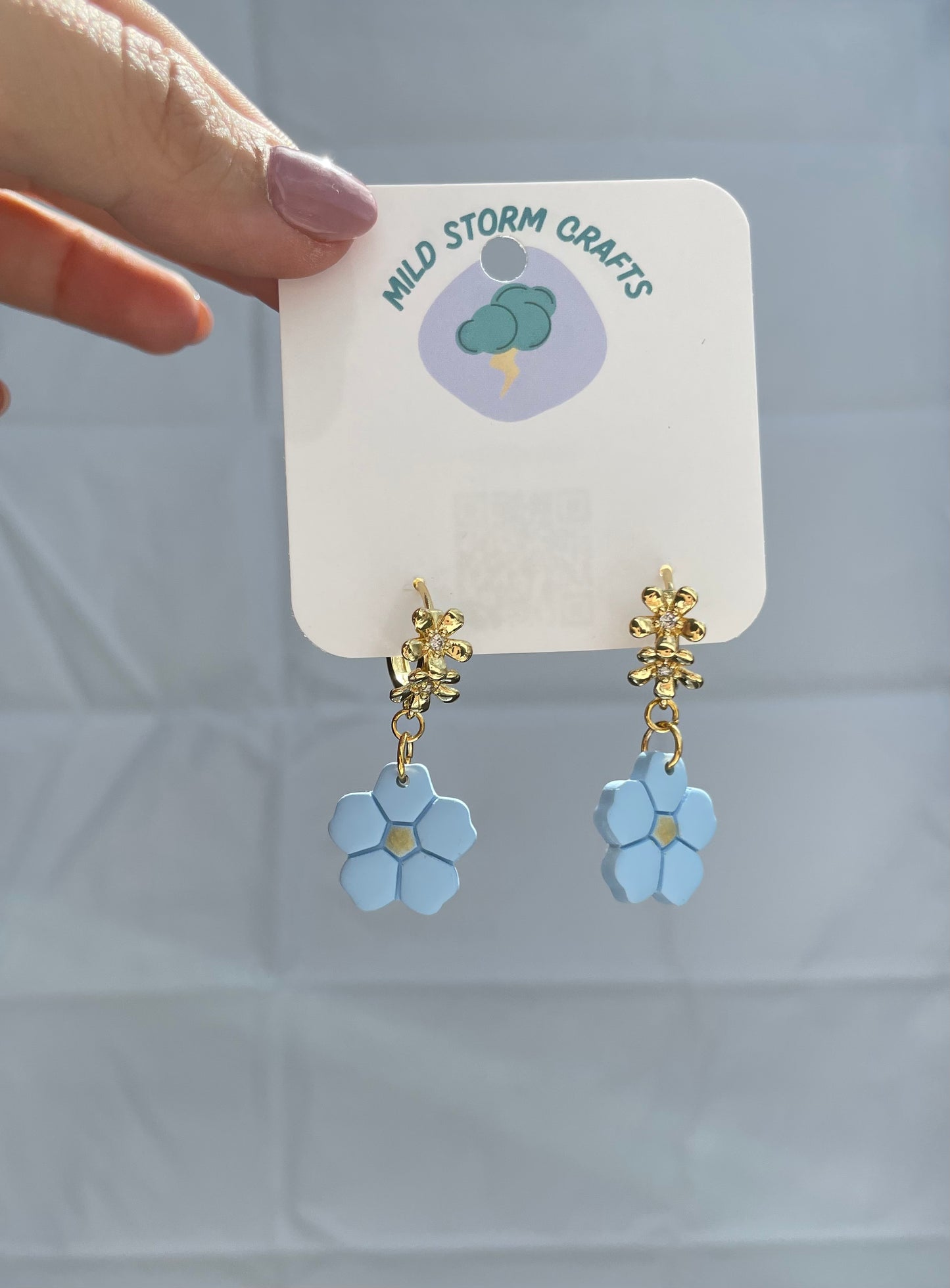 Polymerclay Earrings | Blue small flowers