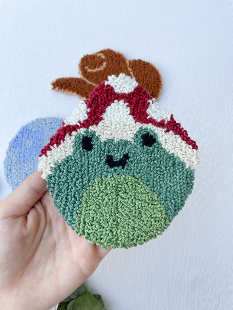 Mug Rug | Tassenteppich Cowboyhut | Frosch mit Pilzhut | Flowers