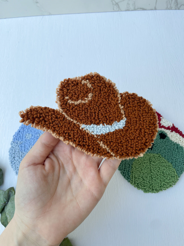 Mug Rug | Tassenteppich Cowboyhut | Frosch mit Pilzhut | Flowers