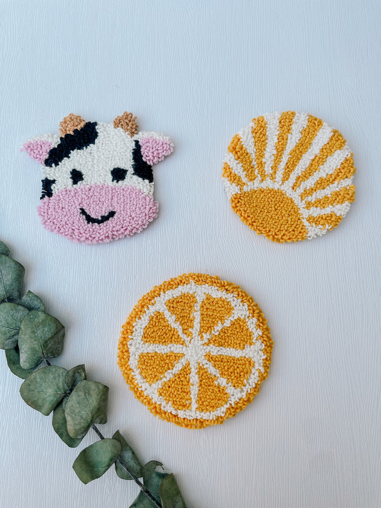 Mug Rug | Tassenteppich Kuh | Zitrone | Sonne