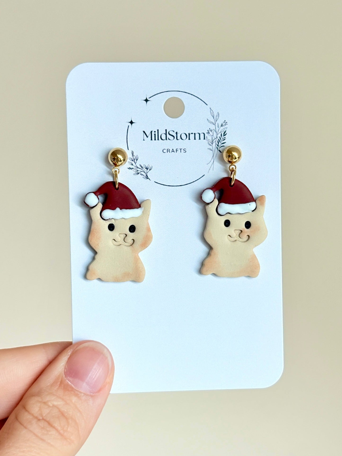 Polymer clay earrings | Christmas Dog & Cat