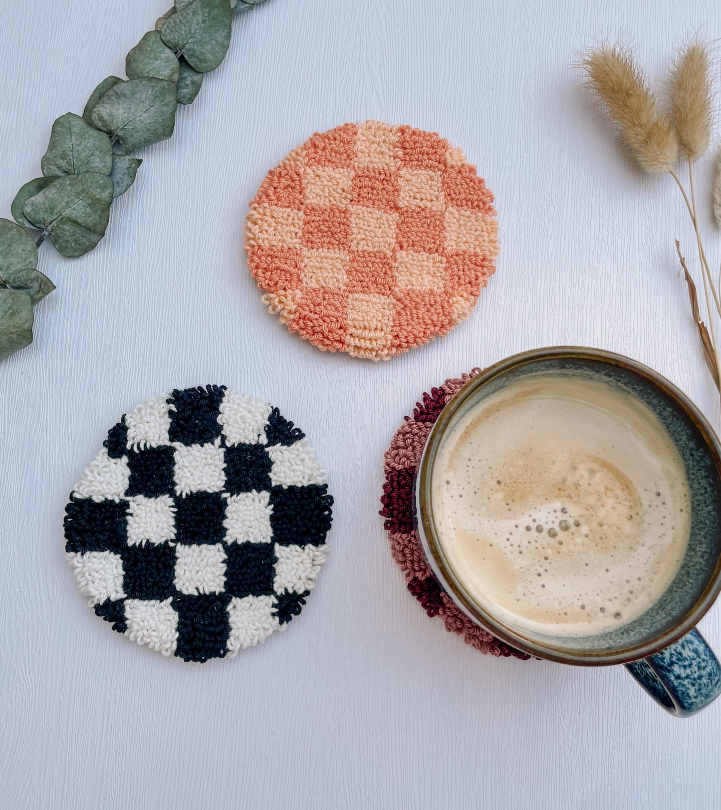 Mug Rug | Tassenteppich Schachbrettmuster