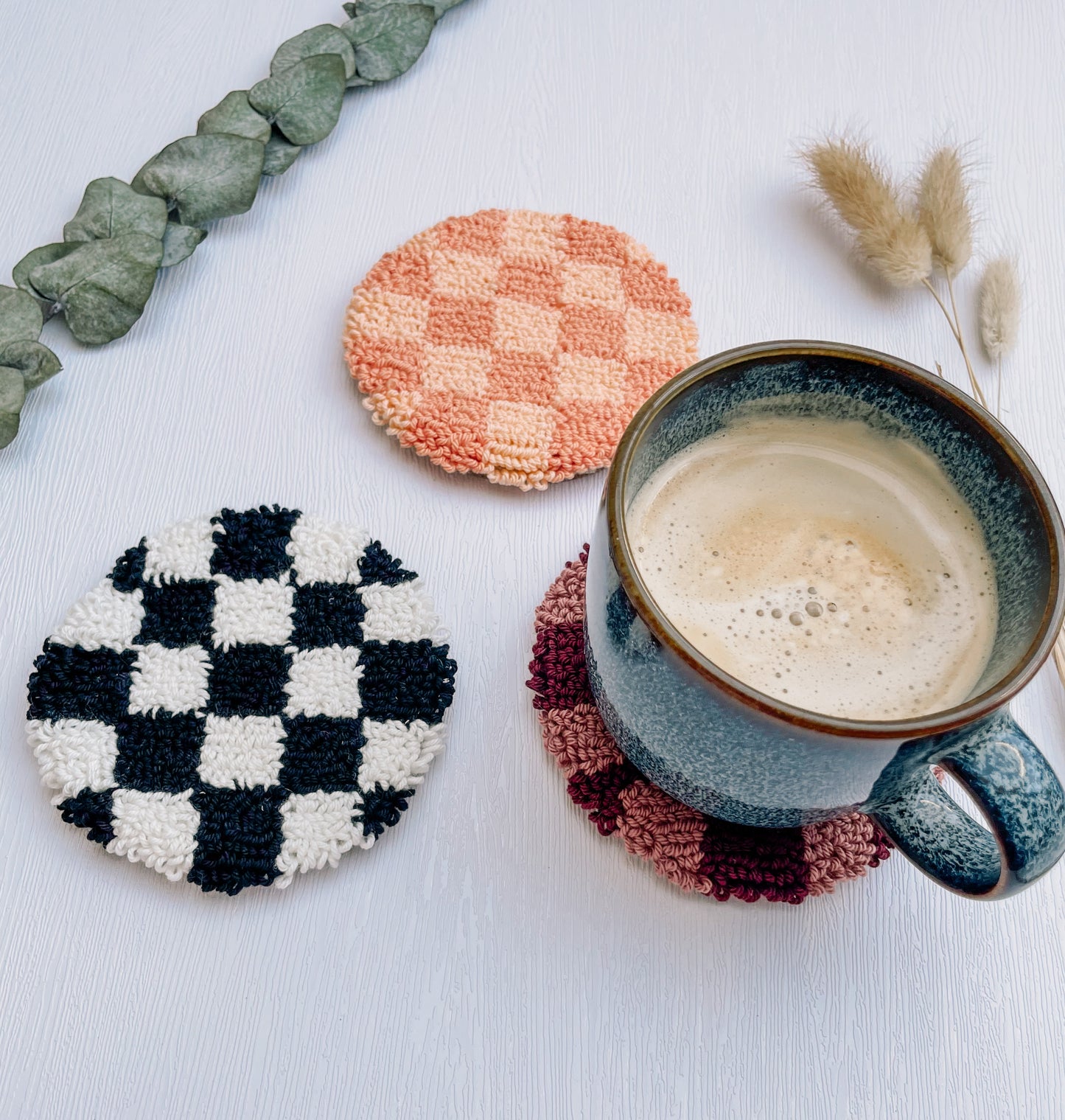 Mug Rug | Tassenteppich Schachbrettmuster
