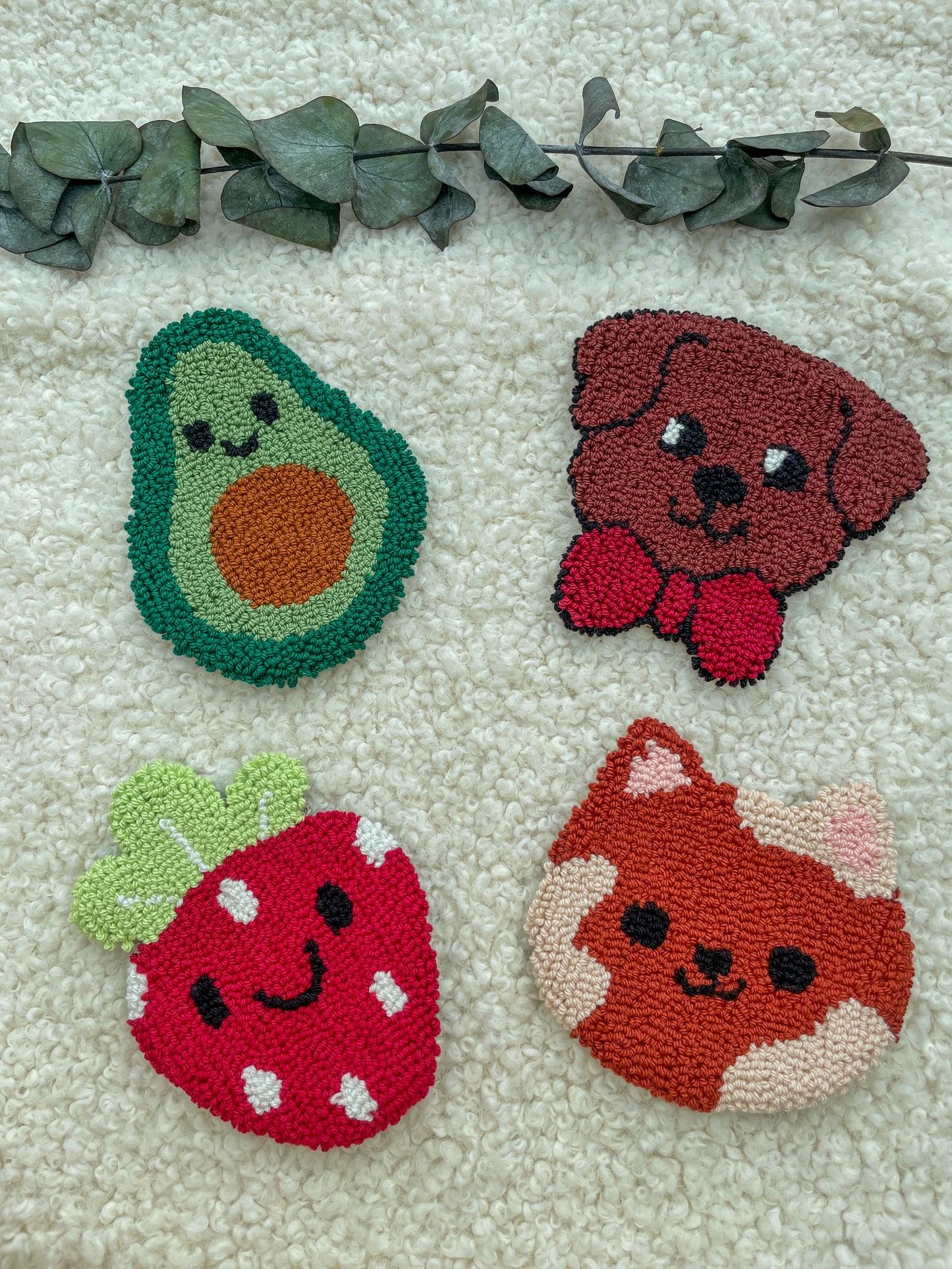 Mug Rug | Tassenteppich Avocado / Erdbeere / Hund / Katze