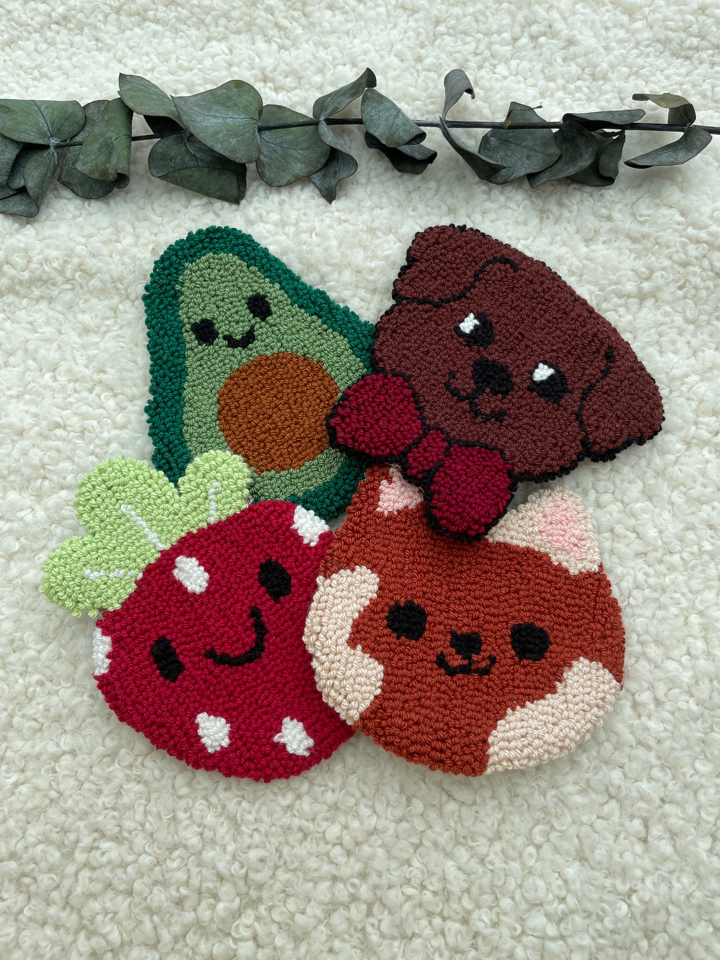 Mug Rug | Tassenteppich Avocado / Erdbeere / Hund / Katze