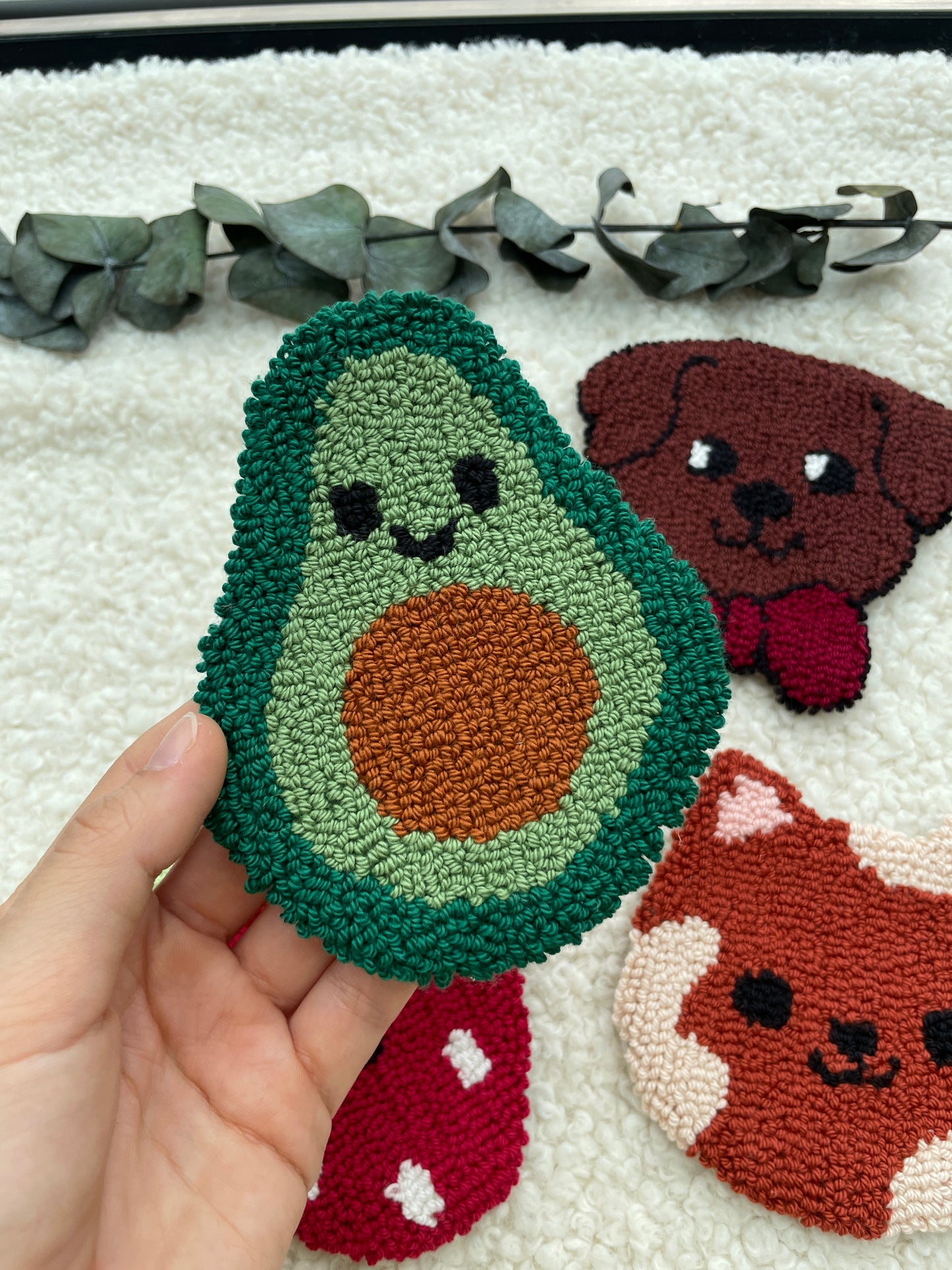 Mug Rug | Tassenteppich Avocado / Erdbeere / Hund / Katze