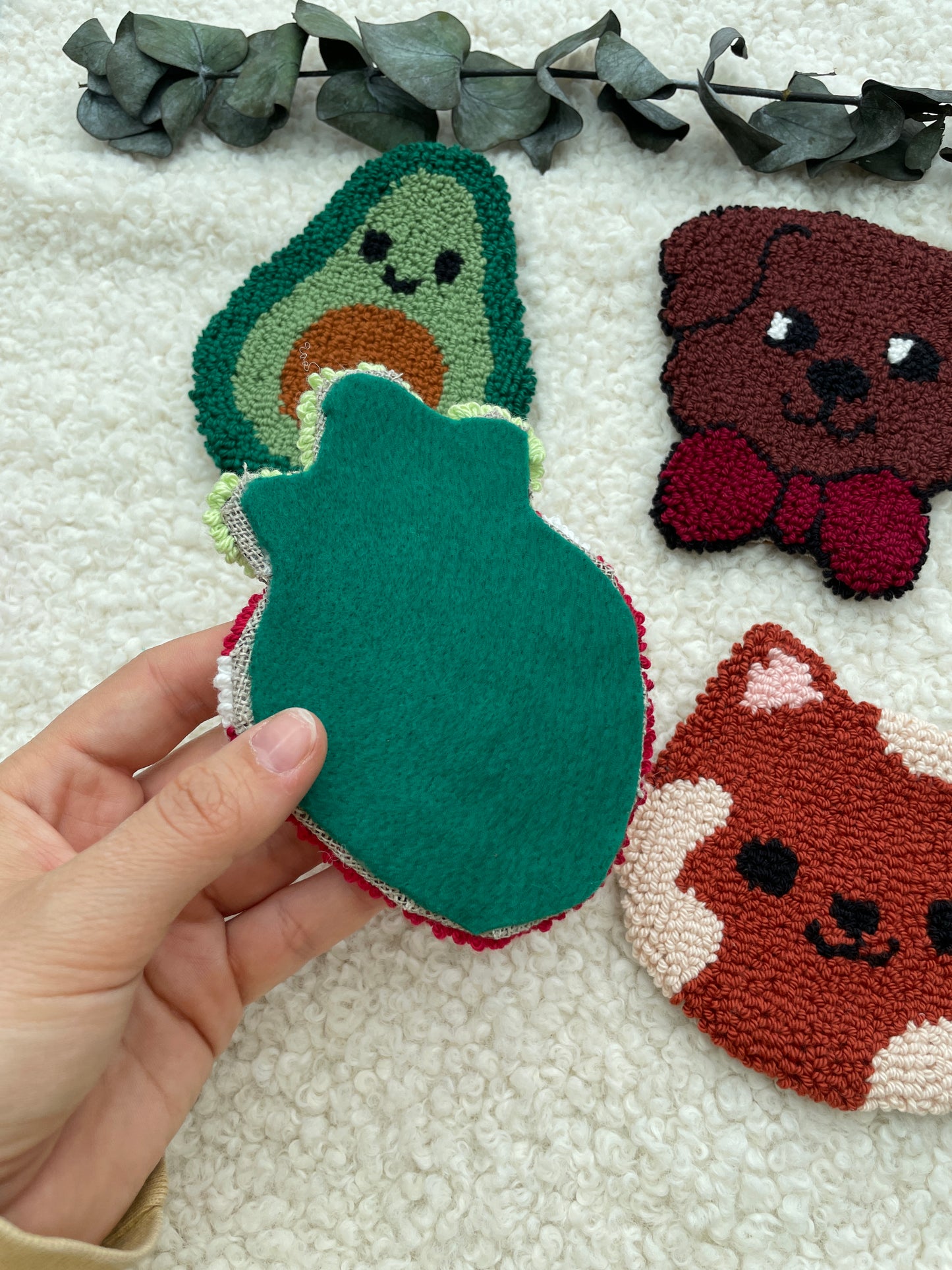 Mug Rug | Tassenteppich Avocado / Erdbeere / Hund / Katze