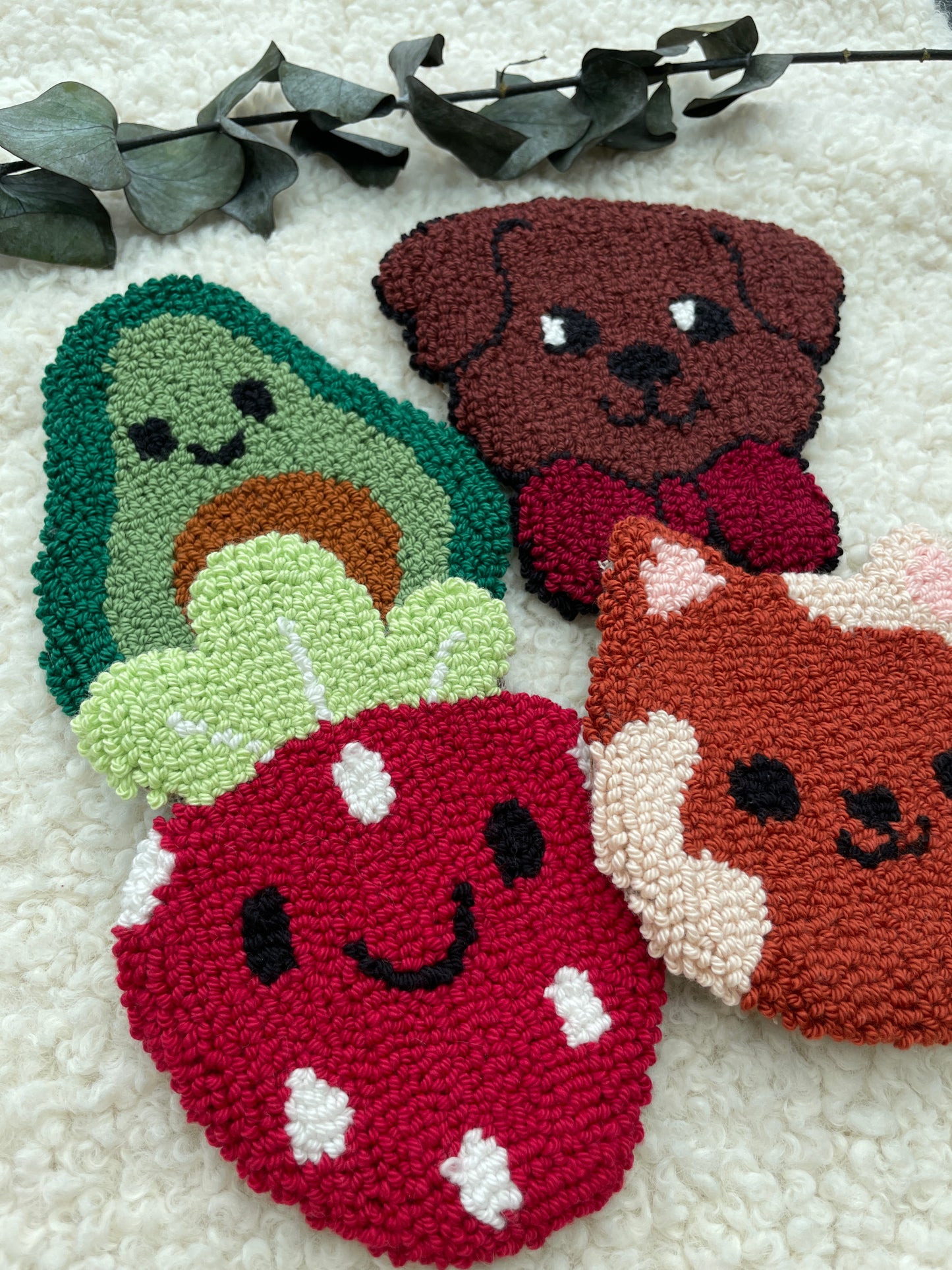 Mug Rug | Tassenteppich Avocado / Erdbeere / Hund / Katze