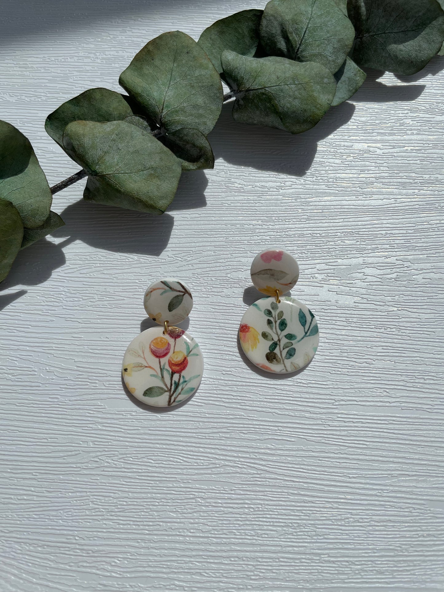 Polymer clay earrings | Warm floral print