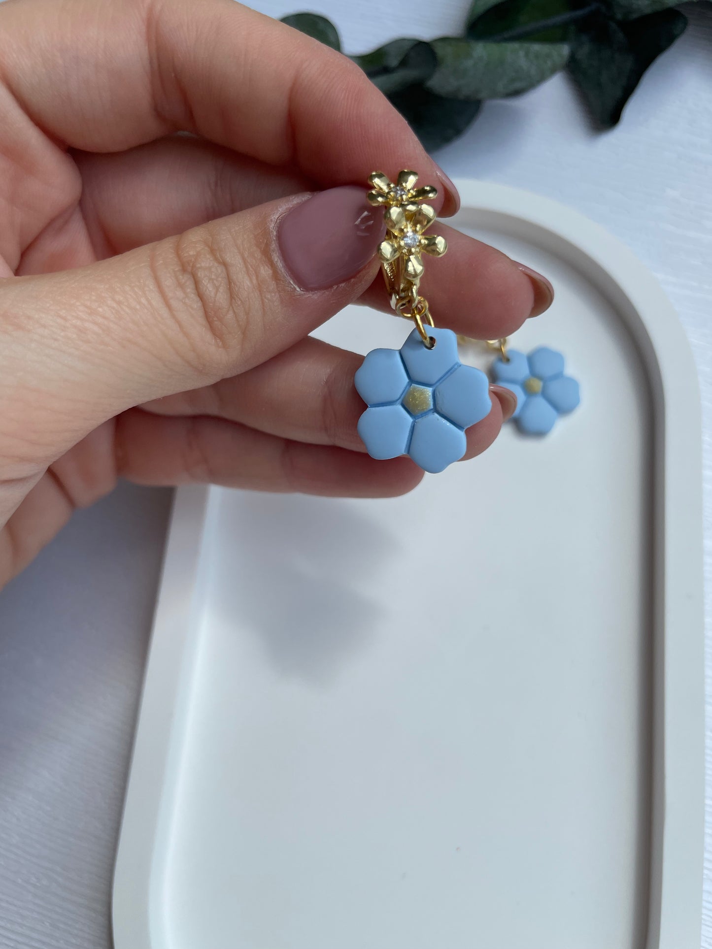 Polymer clay earrings | Blue small flowers