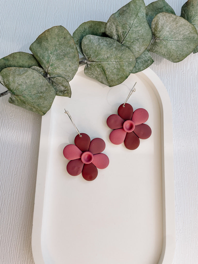 Polymer clay earrings | Bordeaux flower