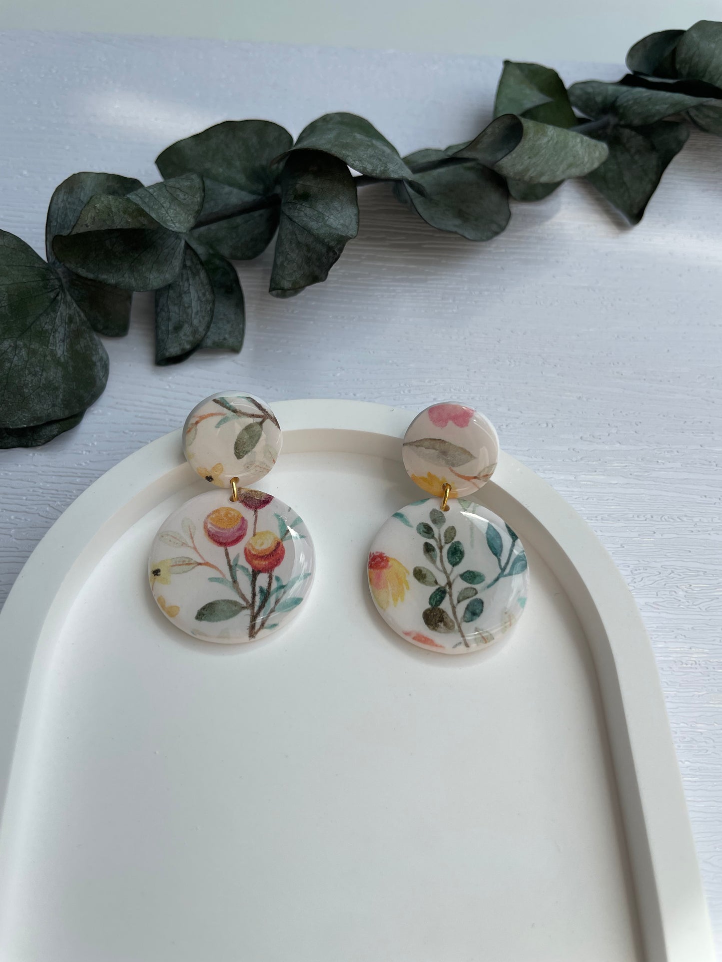 Polymer clay earrings | Warm floral print