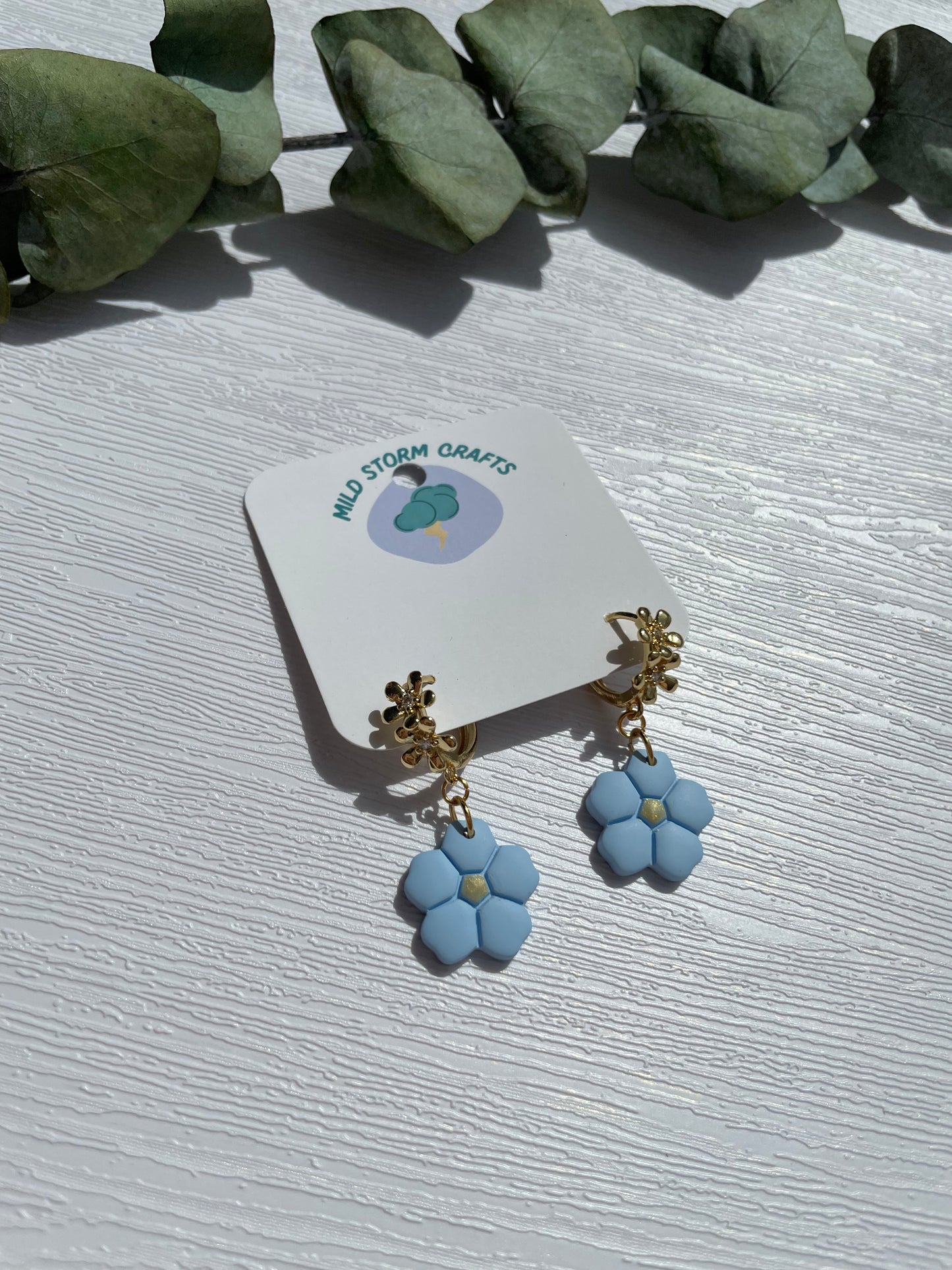 Polymer clay earrings | Blue small flowers