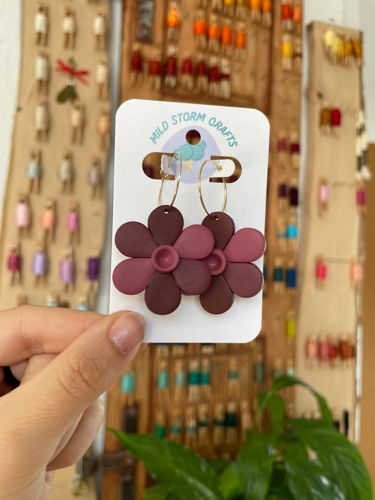 Polymer clay earrings | Bordeaux flower