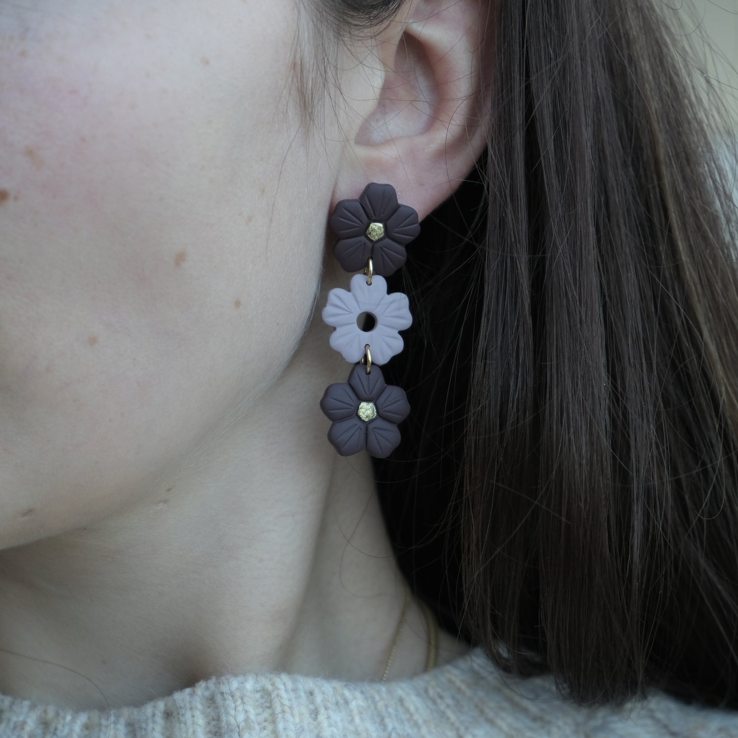 Polymer clay earrings | Autumn flower dangle earrings