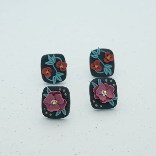 Clay Earrings | Herbstliche Blumenstecker