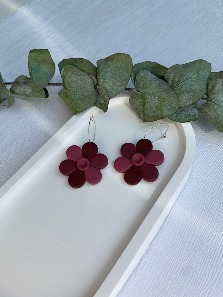 Polymer clay earrings | Bordeaux flower