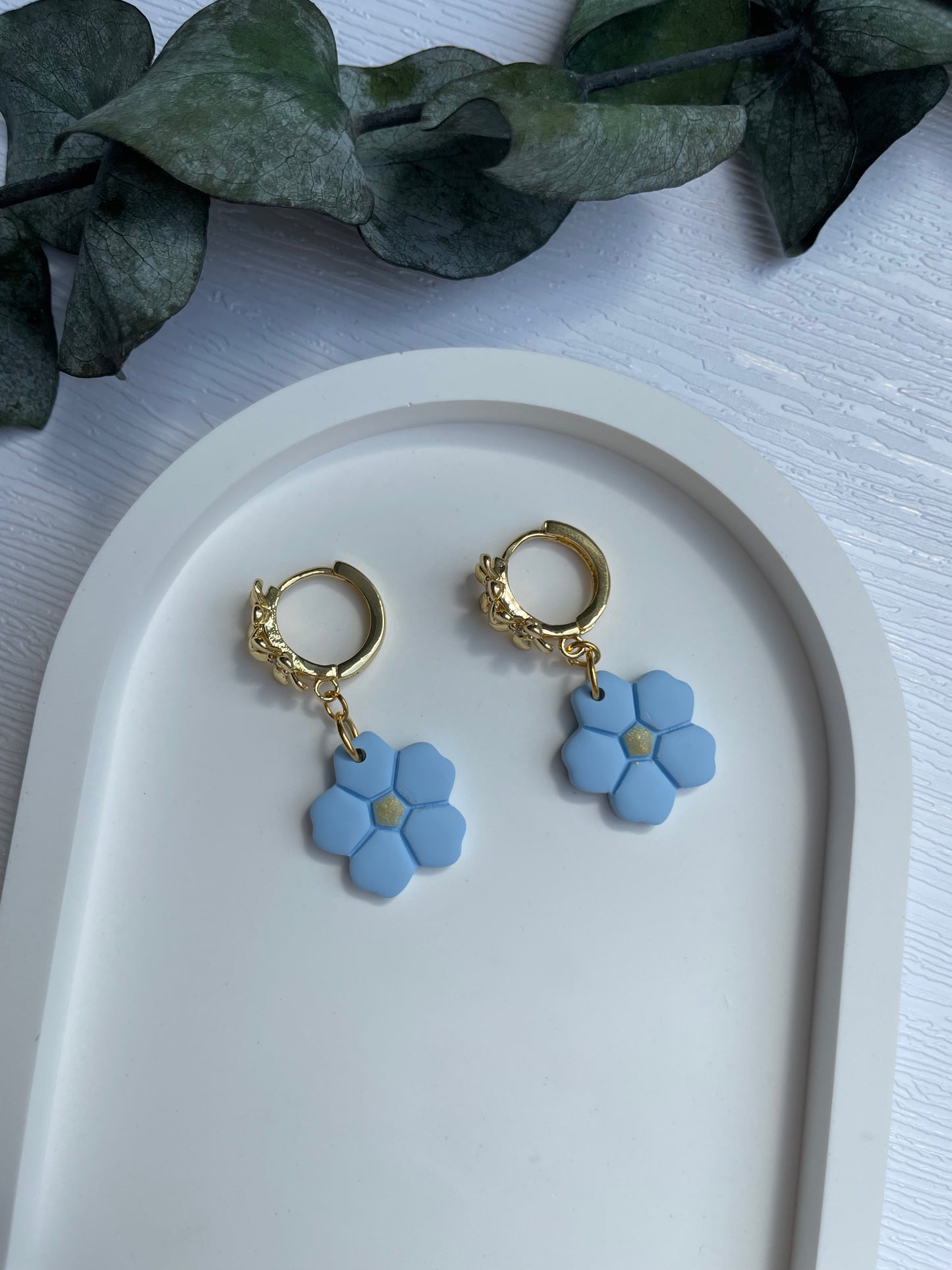 Polymer clay earrings | Blue small flowers