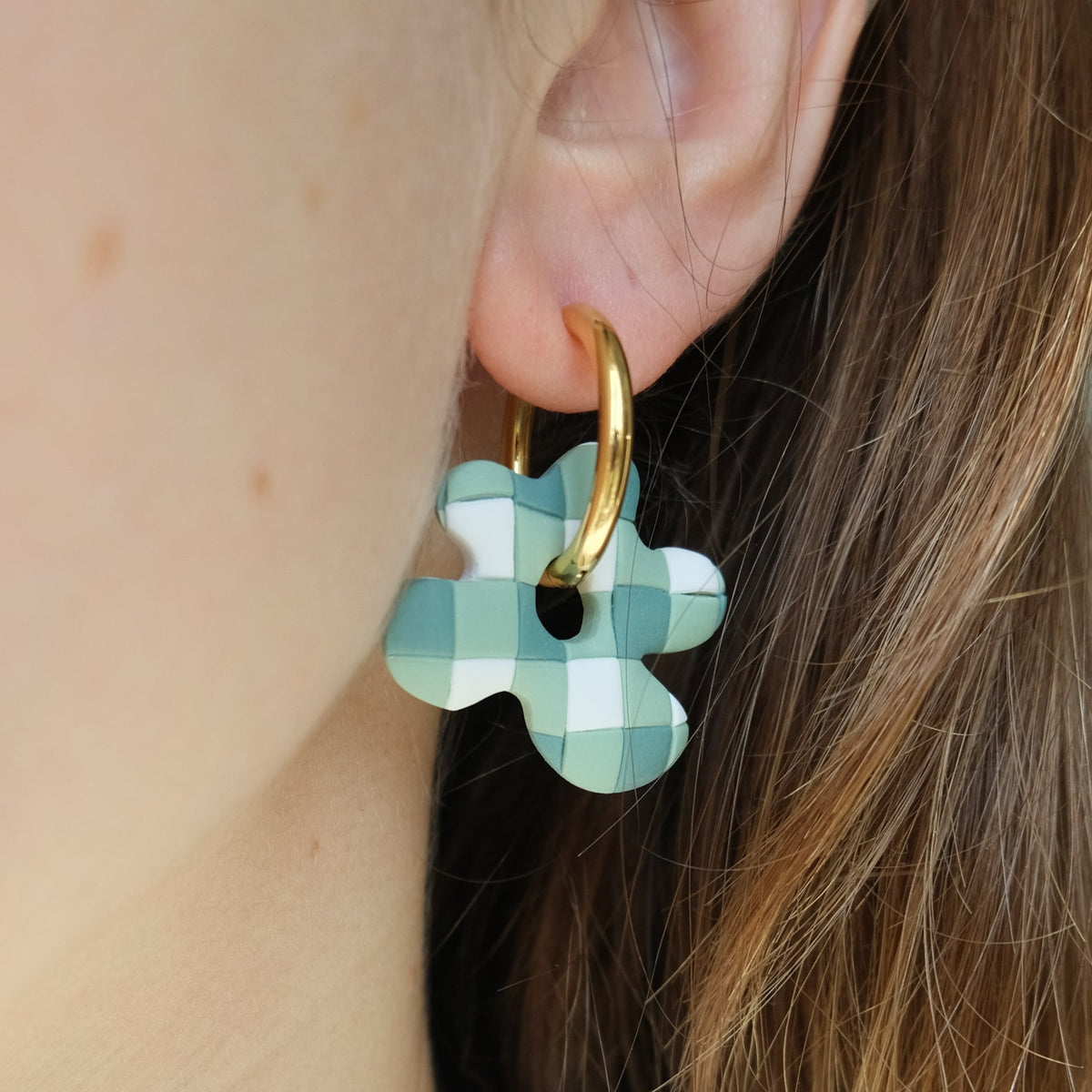 Clay Earrings | Green Gingham