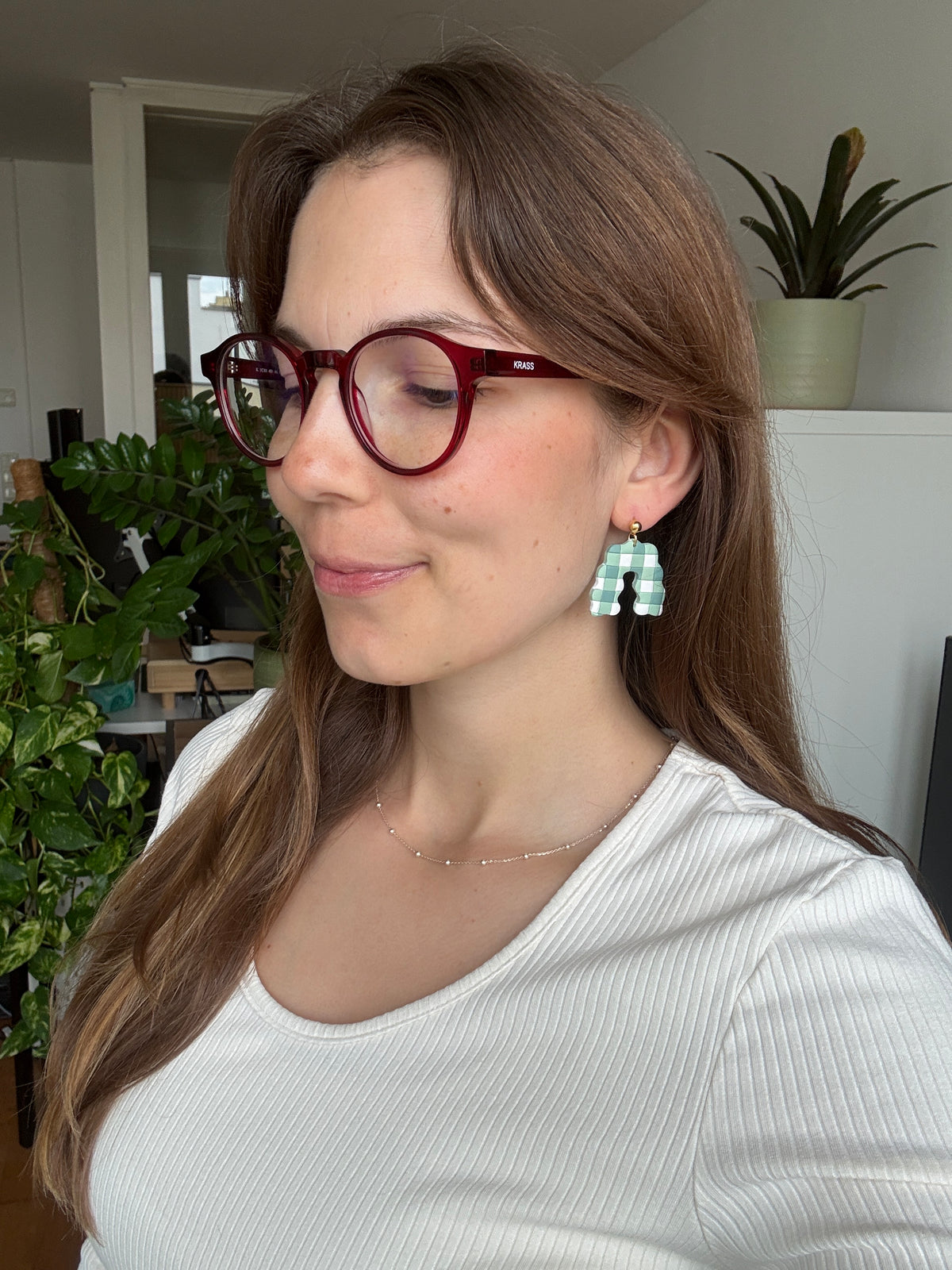 Clay Earrings | Green Gingham