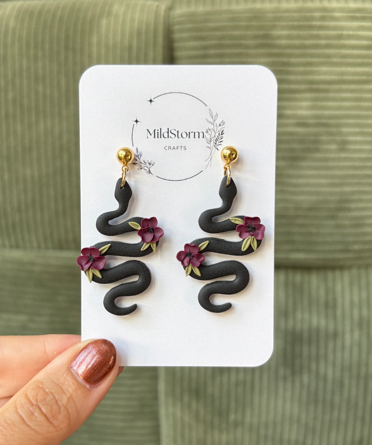 Clay Earrings | Schlange mit Blumen