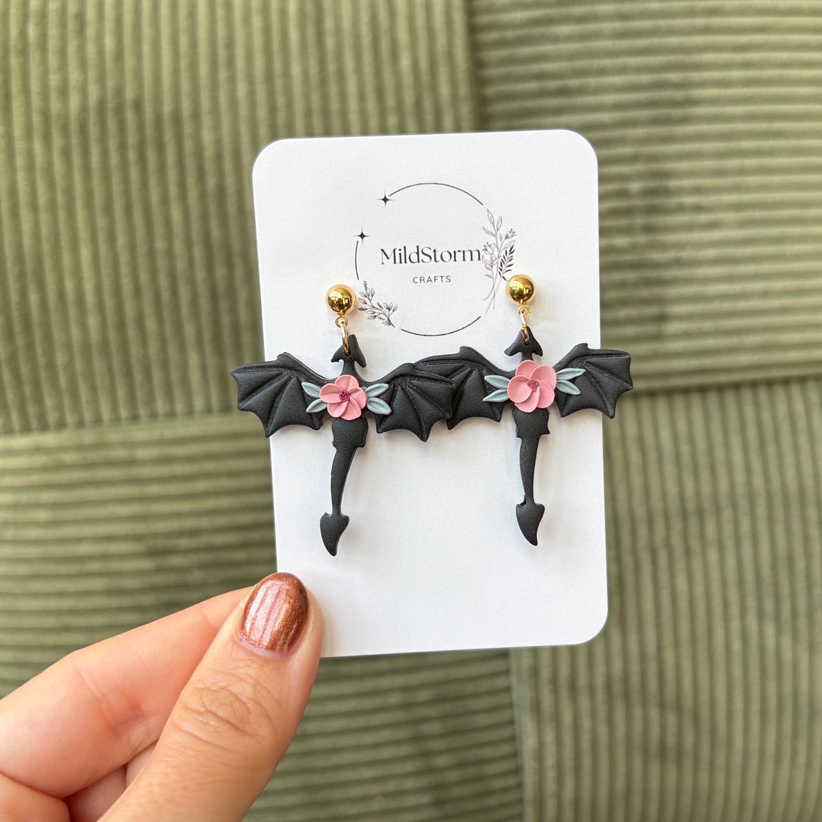 Clay Earrings | Drache mit Blume
