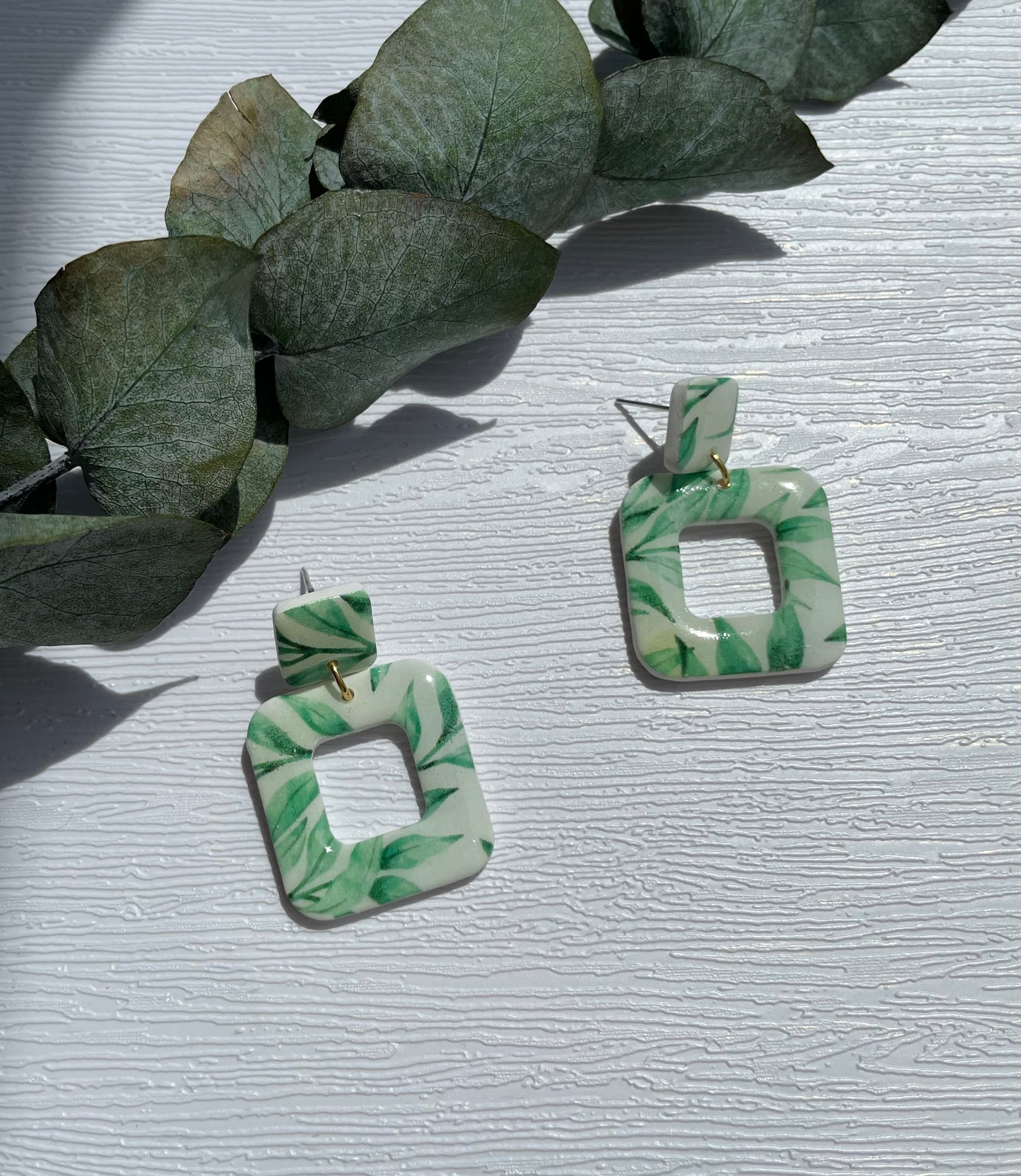 Polymer clay earrings | Leaves print