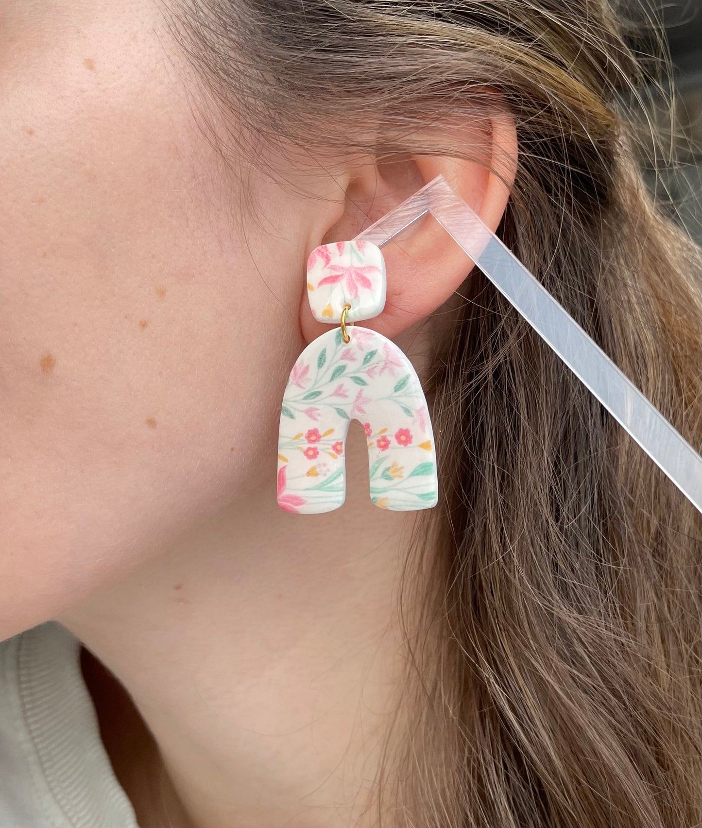 Clay Earrings | Floral Print