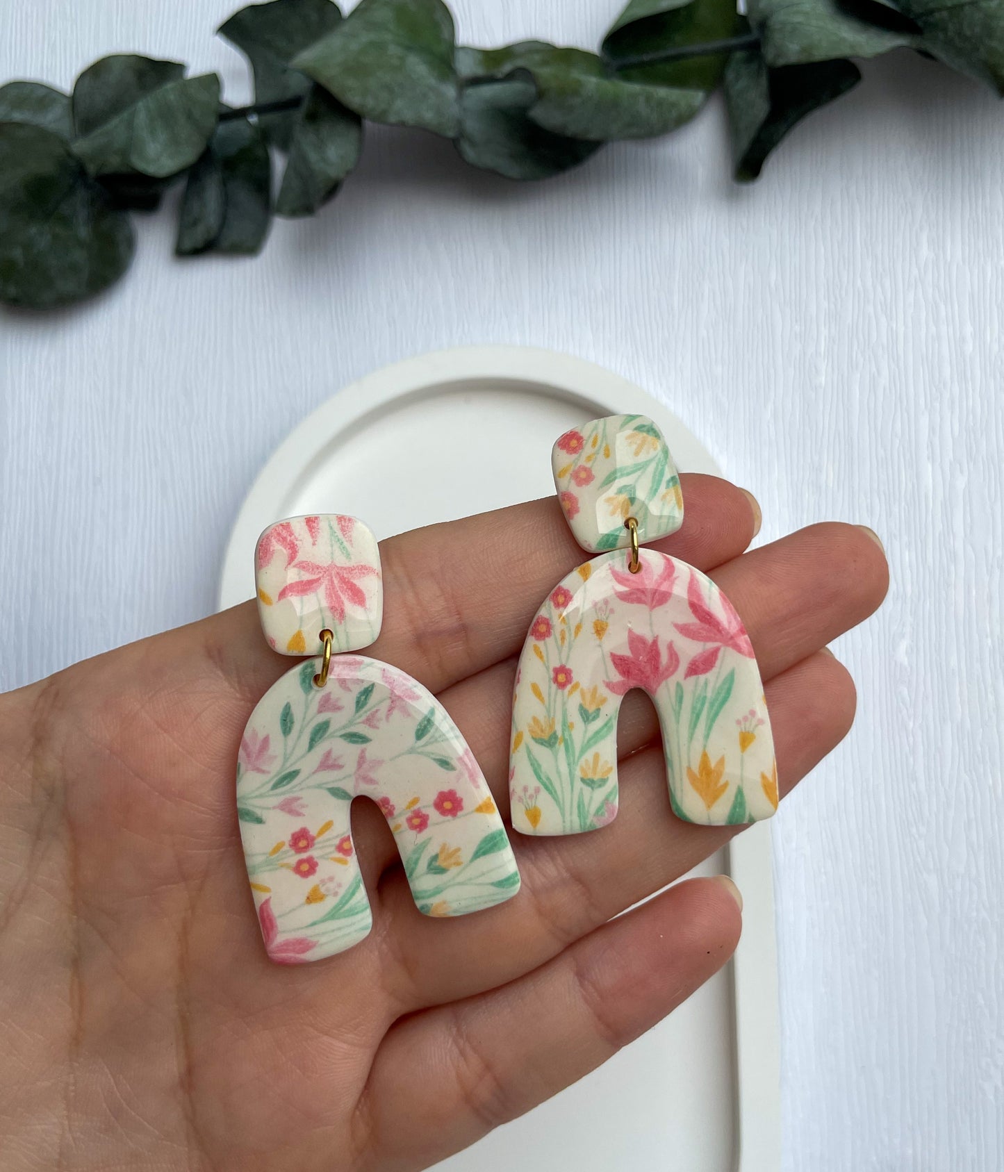 Clay Earrings | Floral Print